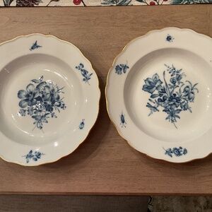 19th century Meissen Porcelain Plates- Set of 2- Handpainted Blue Florals